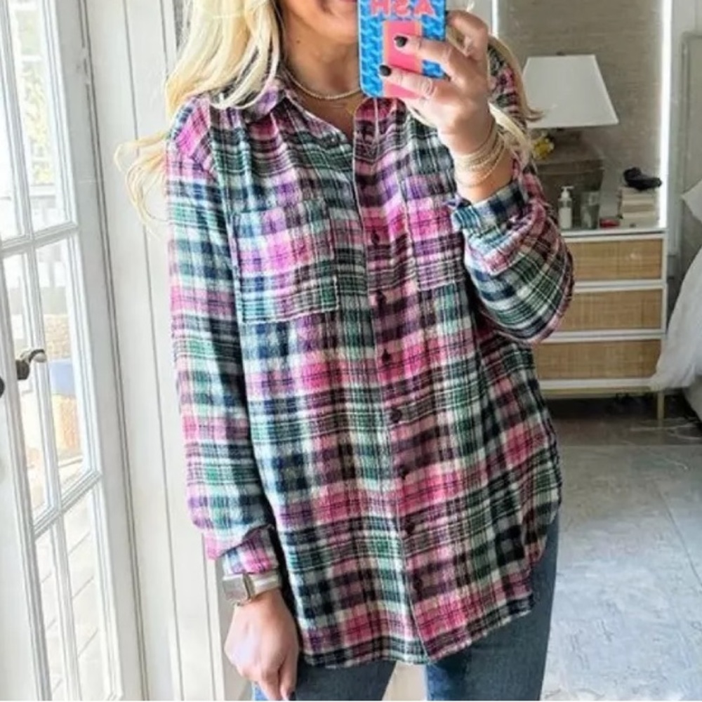Anthropologie Pilcro Relaxed‎ Oversized Plaid Buttondown Size XS